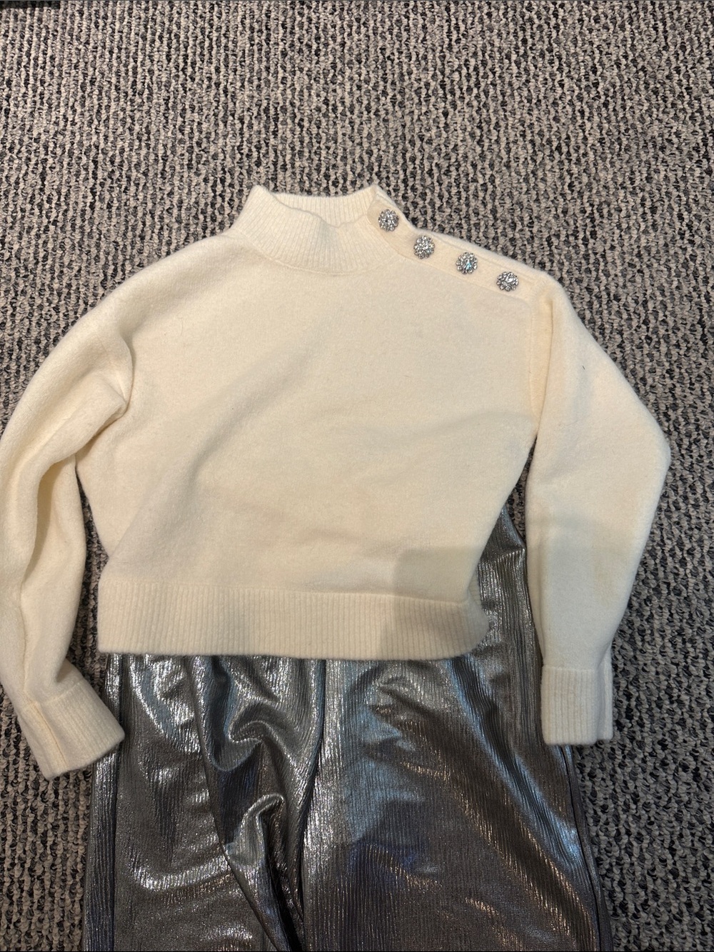 Ann Taylor Cream Mock Neck Sweater with Decorative Buttons size XXS
